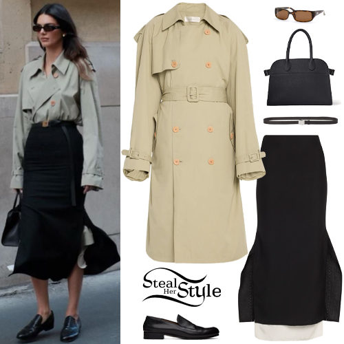 Trench Coat, Black Skirt