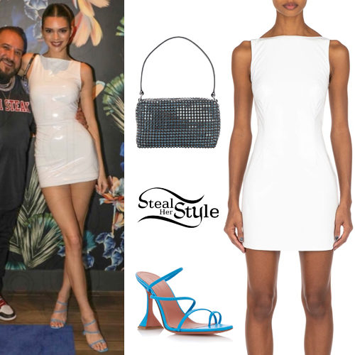 White Mini Dress, Blue Sandals