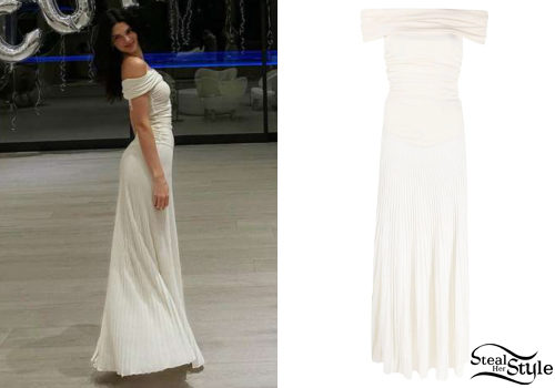 White Off-the-Shoulder Pleated Maxi Dress
