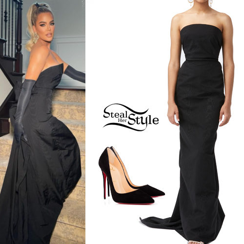 Strapless Black Gown and Pointed Pumps
