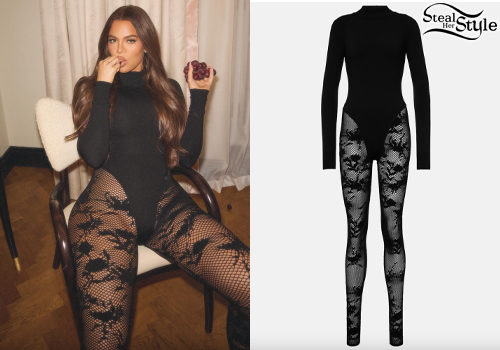 Alaïa High-Neck Lace Panel Catsuit