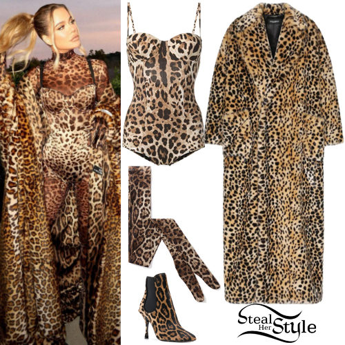 Leopard Print Faux-Fur Coat and Bodysuit