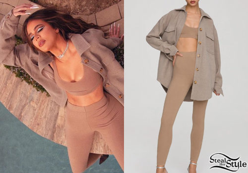 Nude Scoop Bra, Leggings and Oversized Shacket