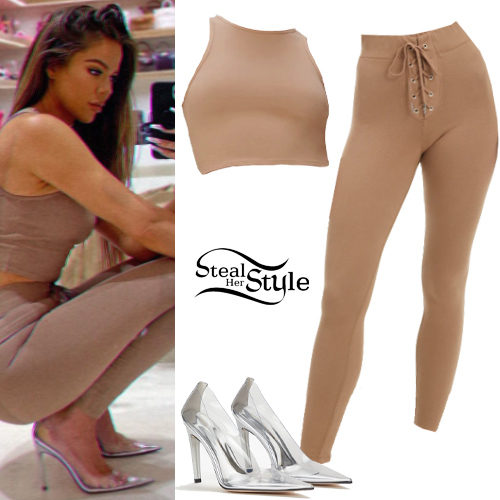 Nude Crop Top and Lace-Up Leggings