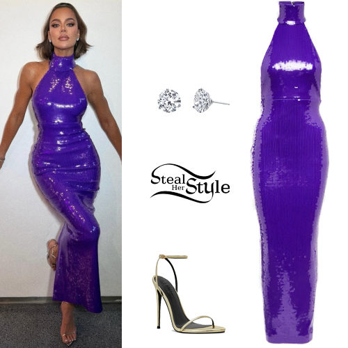 Purple Dress, Gold Sandals