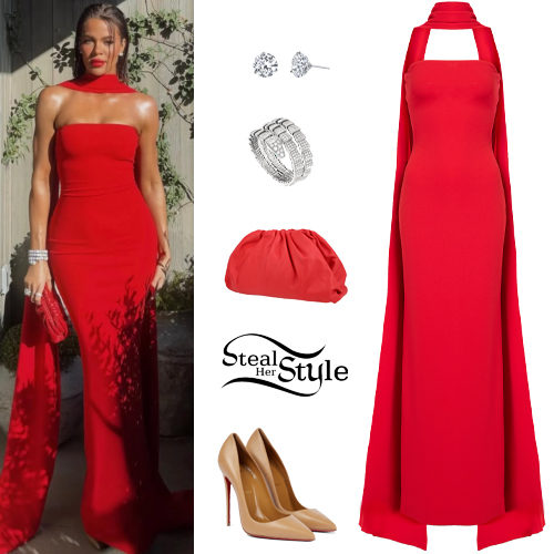 Red Dress, Nude Pumps