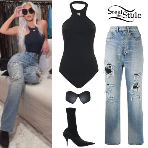 Black Bodysuit and Ripped High-Rise Jeans