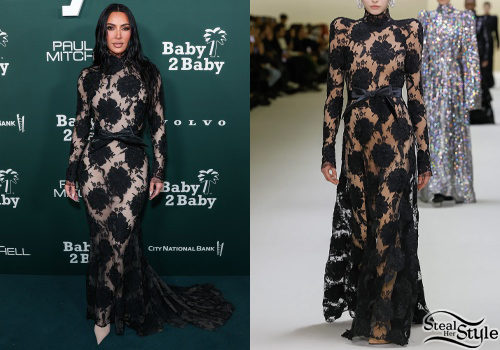 Balenciaga Black Floral Lace Floor-Length Gown