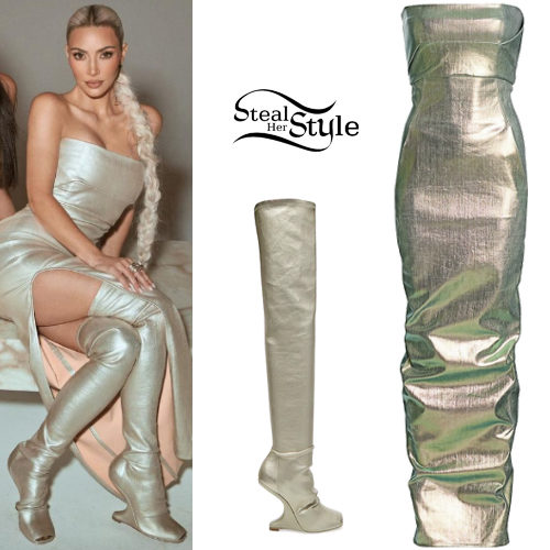 Metallic Bustier Gown and Cantilever Boots