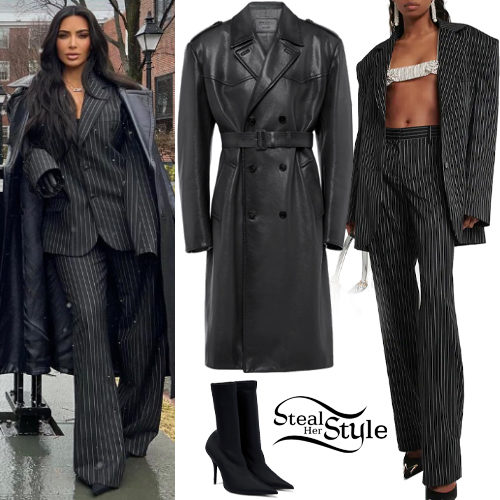 Leather Trench Coat and Pinstripe Suit