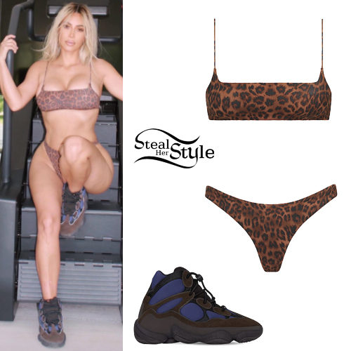 Leopard Print Bikini and Yeezy 500 High Sneakers