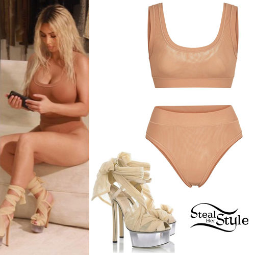 Mesh Scoop Bralette and Platform Heels