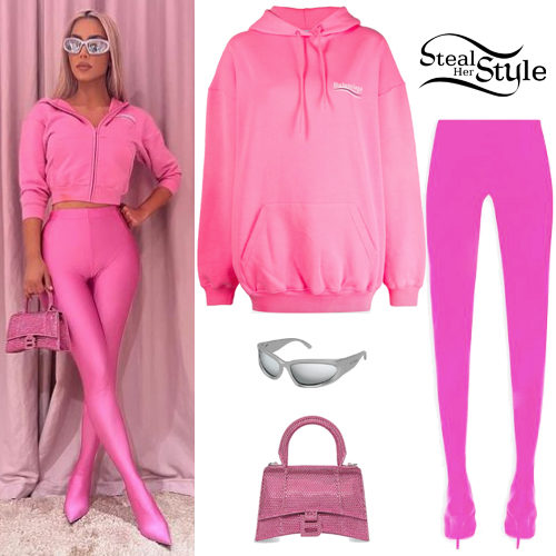 Pink Logo Hoodie and Rhinestone Handbag