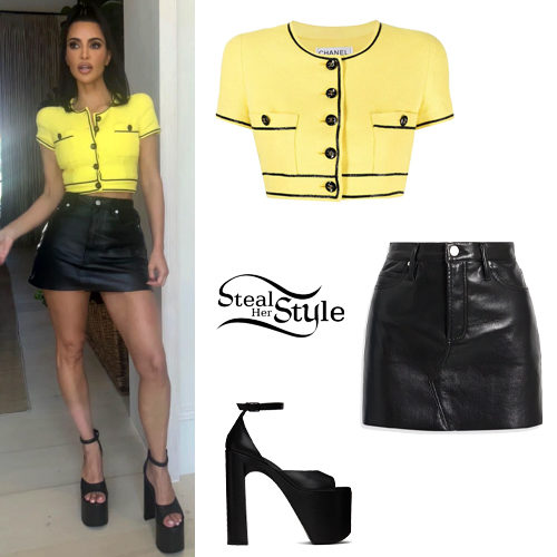 Yellow Crop Top, Leather Skirt