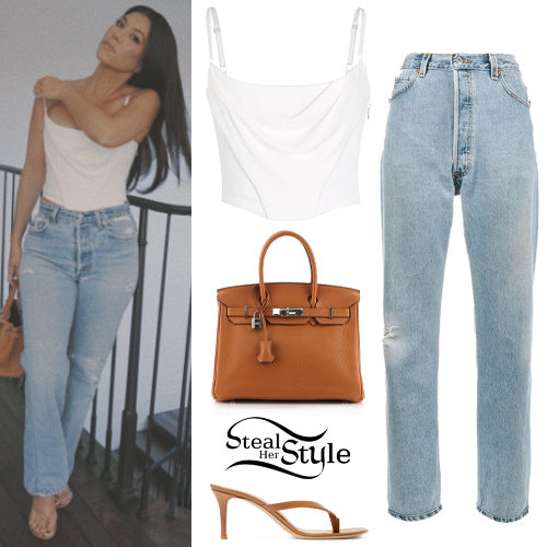 White Crop Top, High Waist Jeans