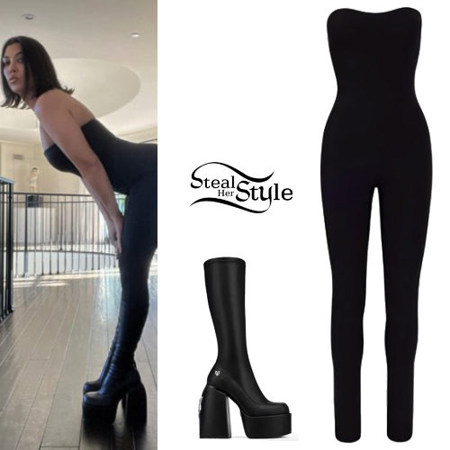 Black Strapless Jumpsuit and Platform Boots