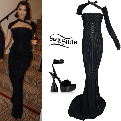 Black One-Arm Bondage Gown and Platform Sandals