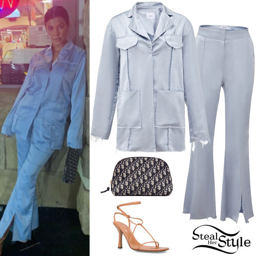 Blue Satin Suit, Strappy Sandals