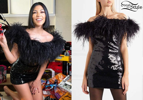 Saint Laurent Feather-Trimmed Sequin Mini Dress