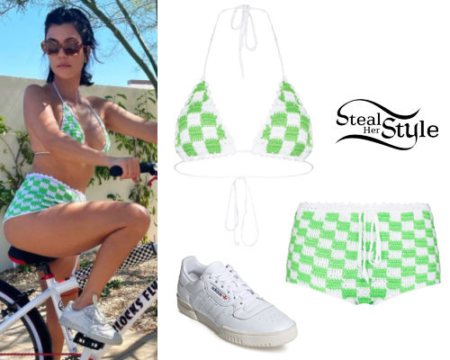 Green Crochet Bikini, White Sneakers