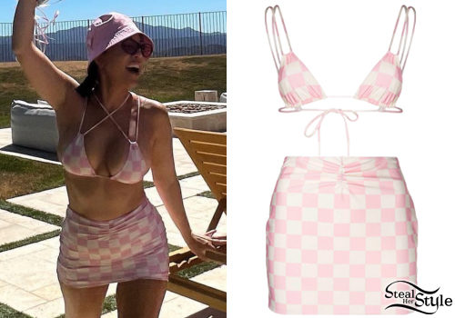 Pink Checkerboard Bikini Top and Mini Skirt