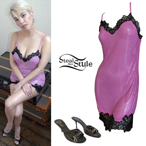 Pink Lace Trim Mesh Mini Dress and Dior Mule Heels