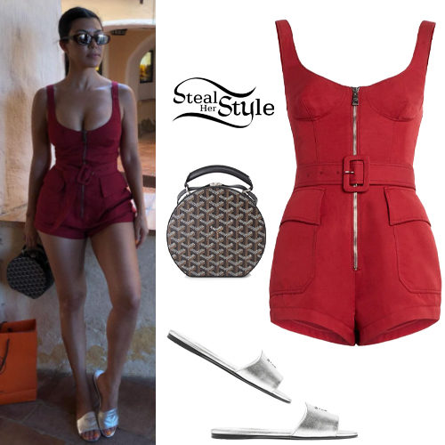 Red Playsuit, Silver Sandals