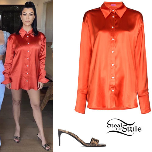 Red Satin Shirt, Snake Mules