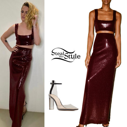 Red Sequin Crop Top and Skirt