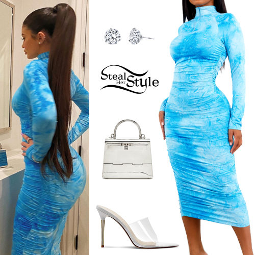 Blue Tie-Dye Dress, Silver Bag