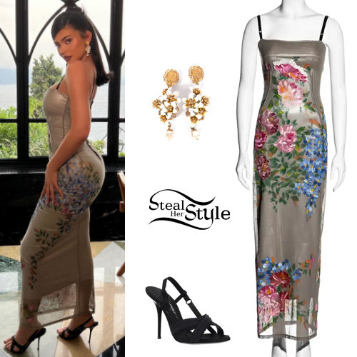 Floral Hand-Painted Tulle Dress and Slingback Sandals