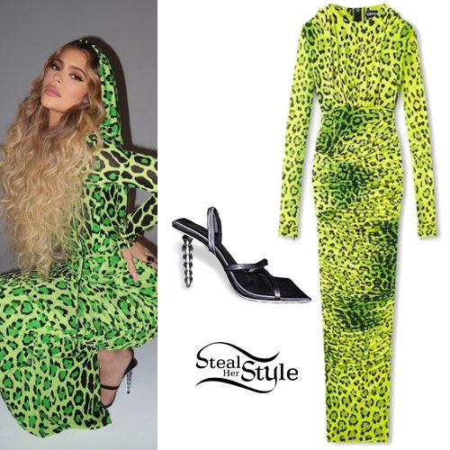 Green Leopard Dress, Mule Sandals