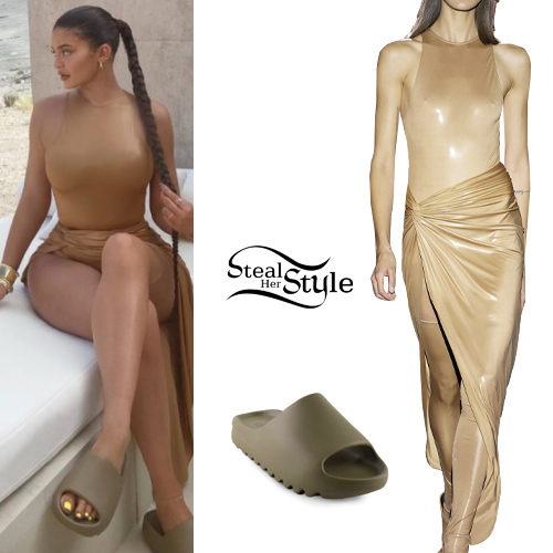 Nude Dress, Khaki Slides
