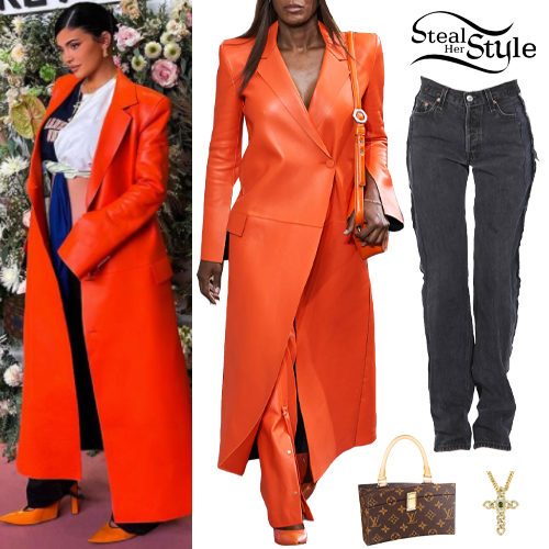 Orange Leather Coat, Black Jeans