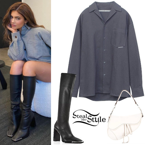 Oversized Shirt and Knee-High Square Toe Boots