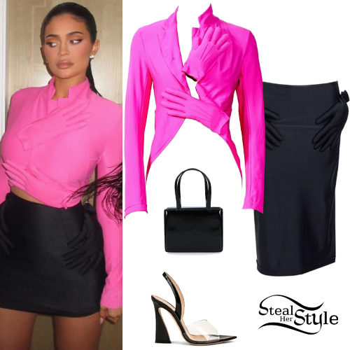 Pink Glove Jacket and Spandex Mini Skirt