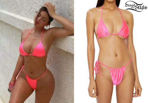 Pink Satin Triangle Bikini Set