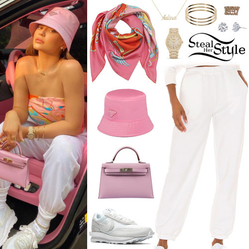 Printed Pink Top, White Pants