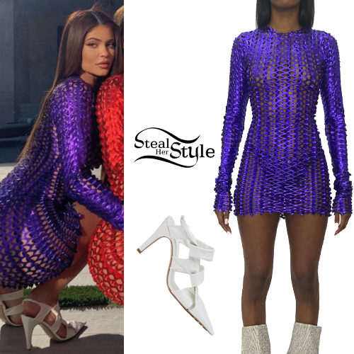 Purple Dress, White Pumps