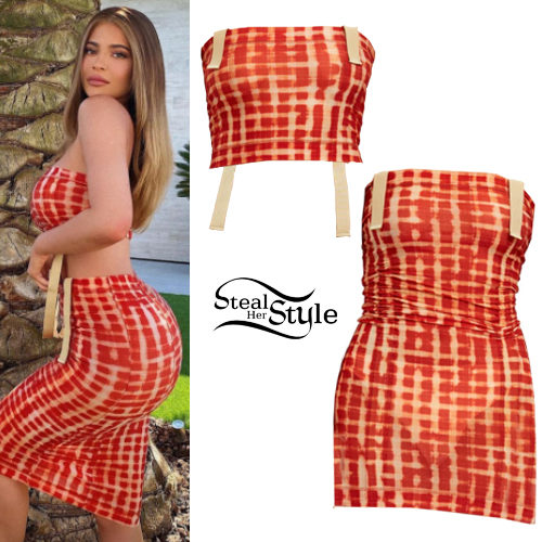 Red Check Print Top and Skirt