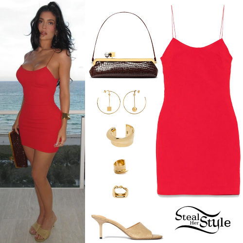 Red Jacquemus Mini Dress and Beige Mules
