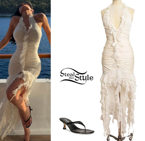 White Dress, Black Sandals