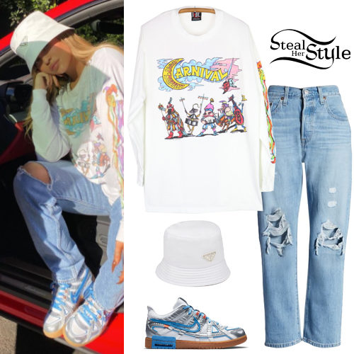 White Printed Top, Ripped Jeans