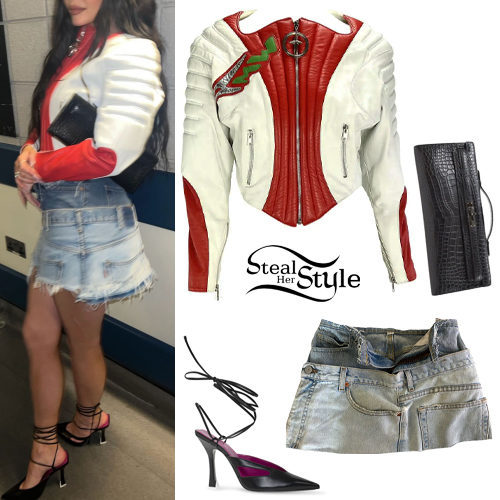 White-Red Jacket, Denim Skirt