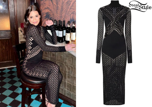 Black Pointelle-Knit Maxi Dress