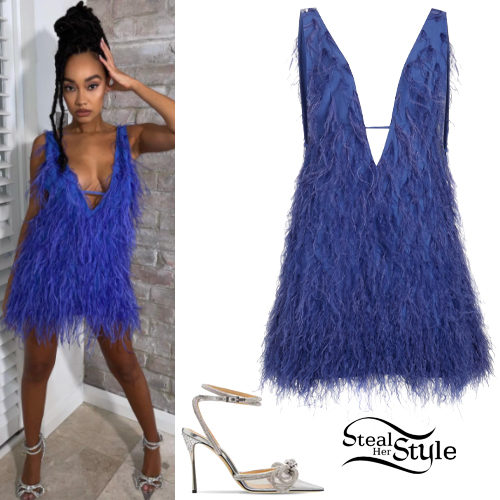 Blue Feather Dress and Crystal Bow Pumps