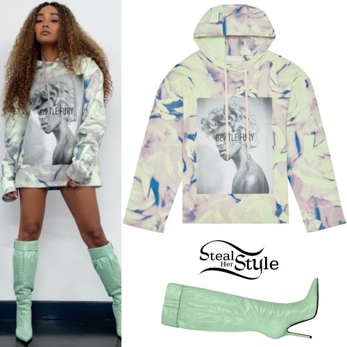 Printed Hoodie, Mint Boots