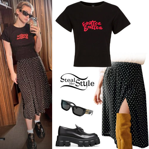 Black Graphic Tee, Dots Skirt