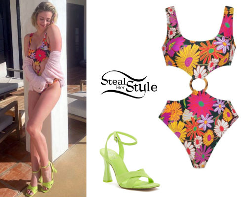 Floral Swimsuit, Green Sandals