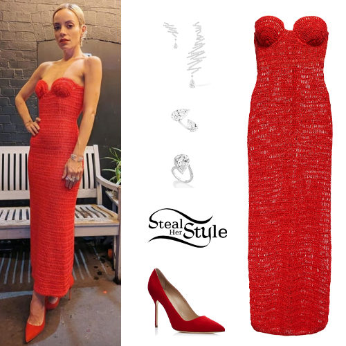 Red Knit Dress and Pumps